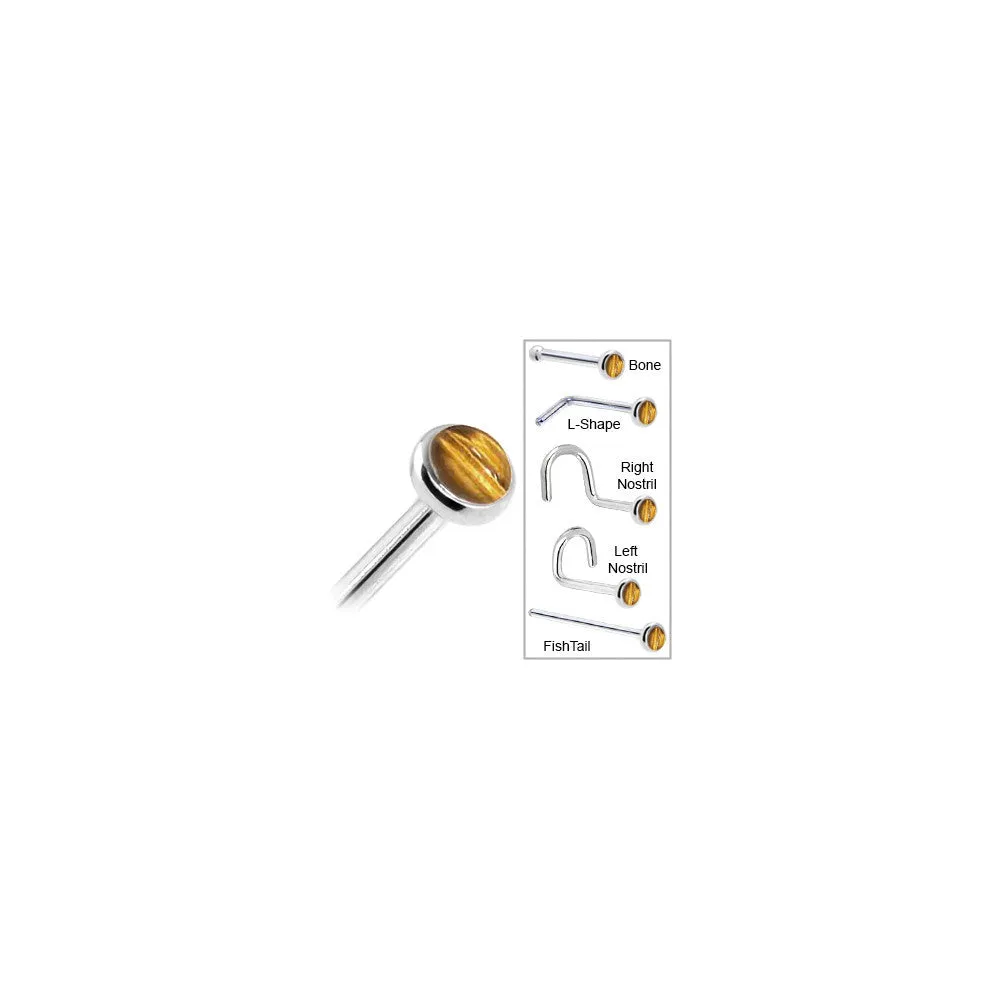 Solid 14KT White Gold 2mm Tiger Eye Nose Ring