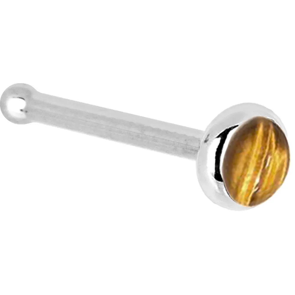 Solid 14KT White Gold 2mm Tiger Eye Nose Ring