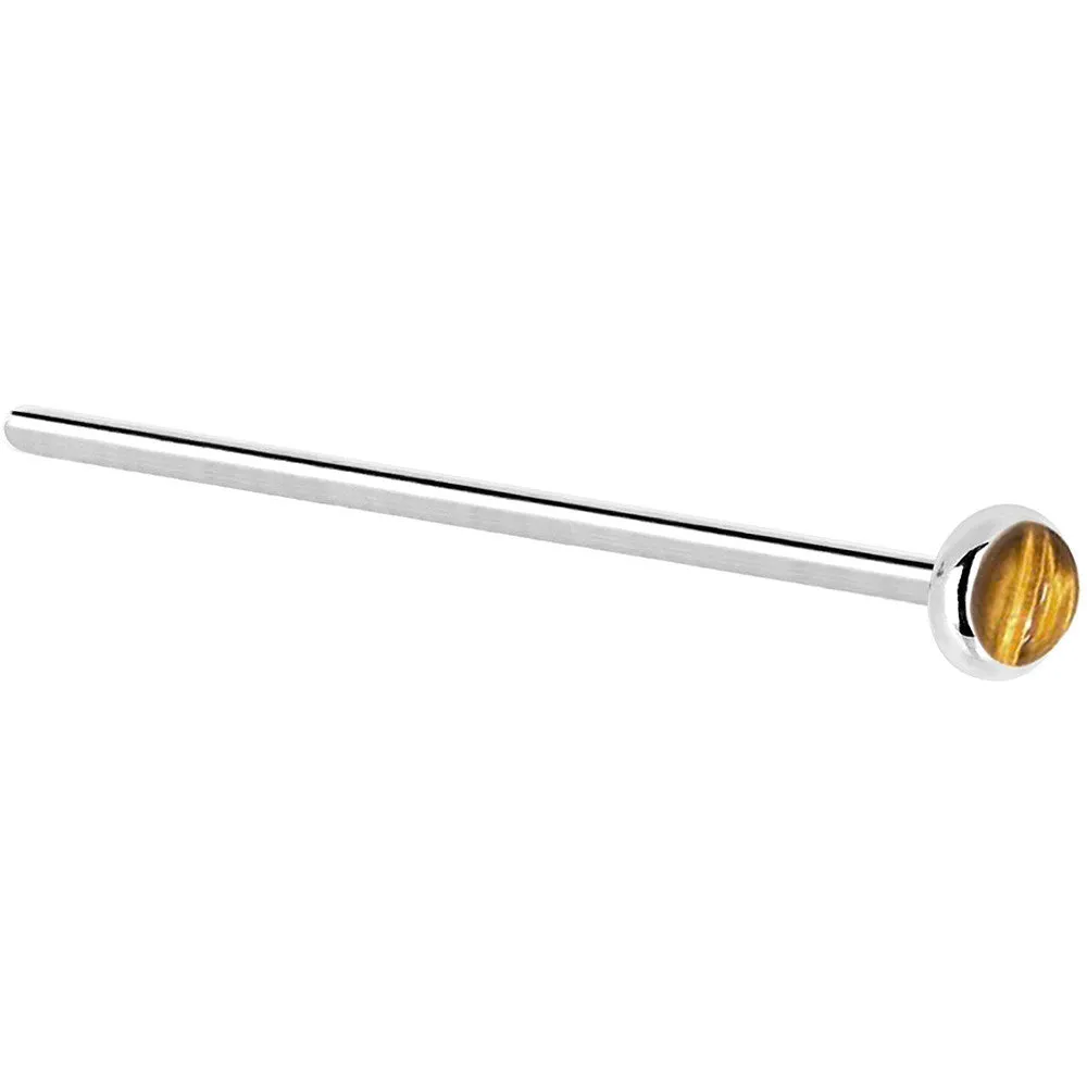 Solid 14KT White Gold 2mm Tiger Eye Nose Ring