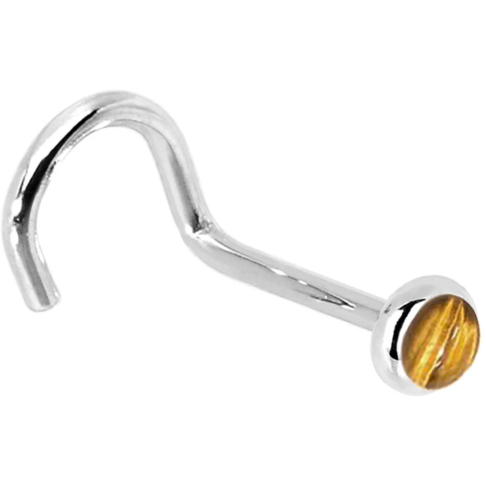 Solid 14KT White Gold 2mm Tiger Eye Nose Ring