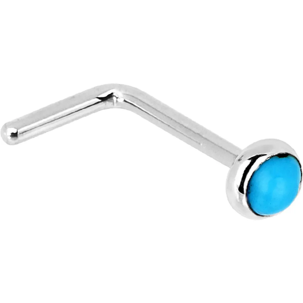 Solid 14KT White Gold 2mm Turquoise Nose Ring