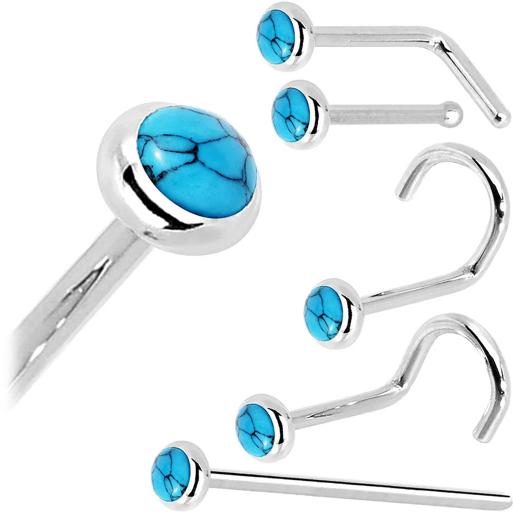 Solid 14KT White Gold 2mm Turquoise Nose Ring