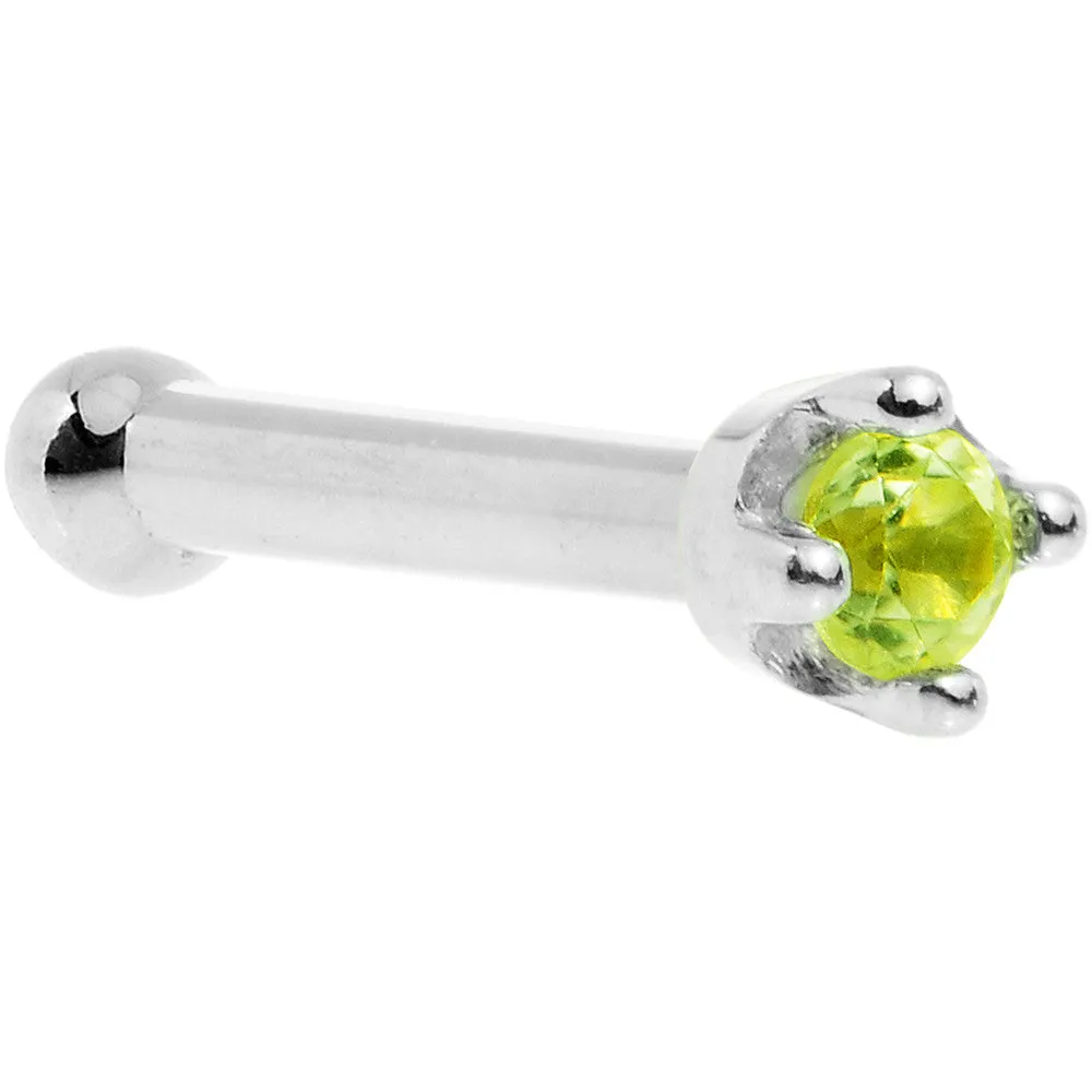 Solid 14KT White Gold (August) 1.5mm Genuine Peridot Nose Ring
