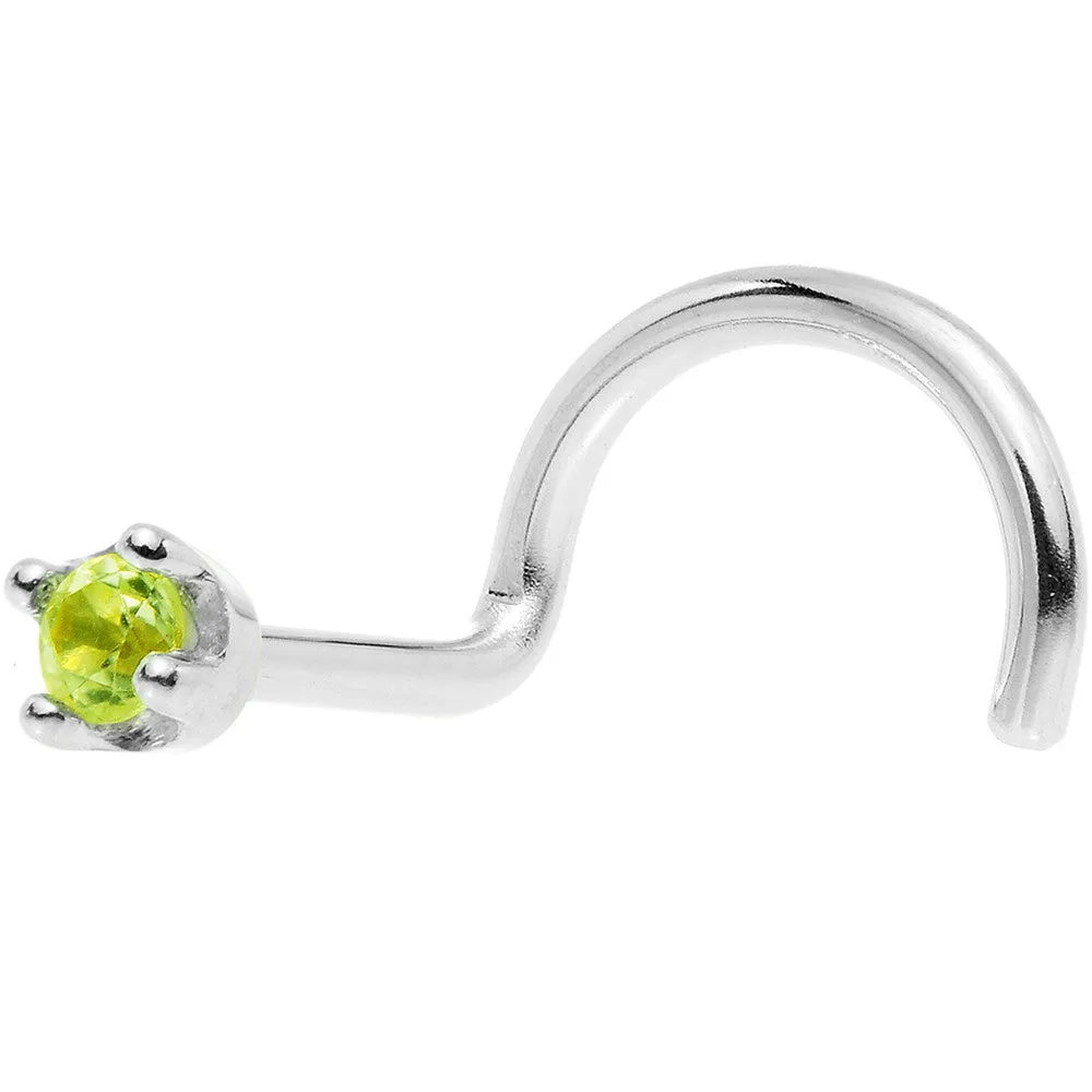 Solid 14KT White Gold (August) 1.5mm Genuine Peridot Nose Ring