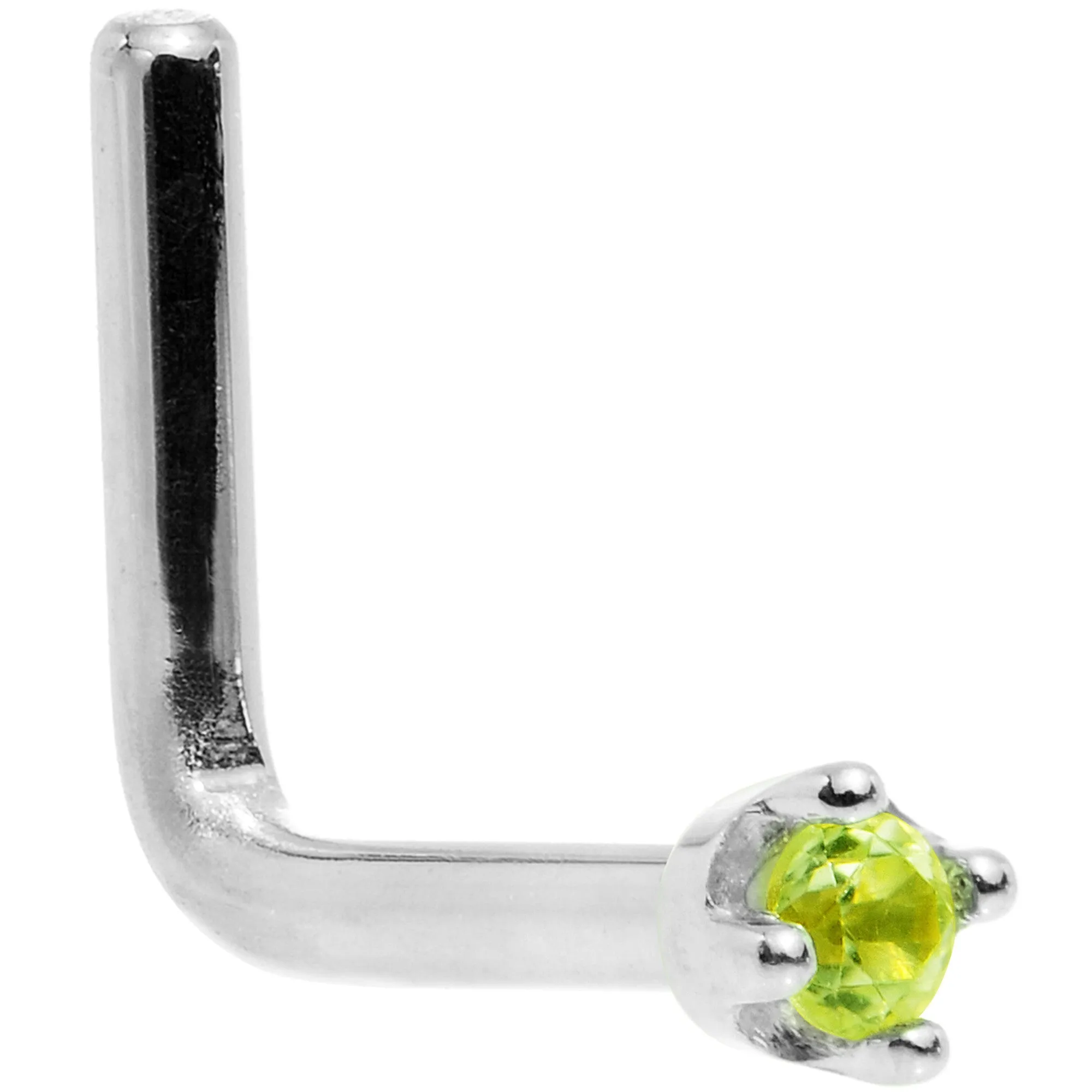 Solid 14KT White Gold (August) 1.5mm Genuine Peridot Nose Ring