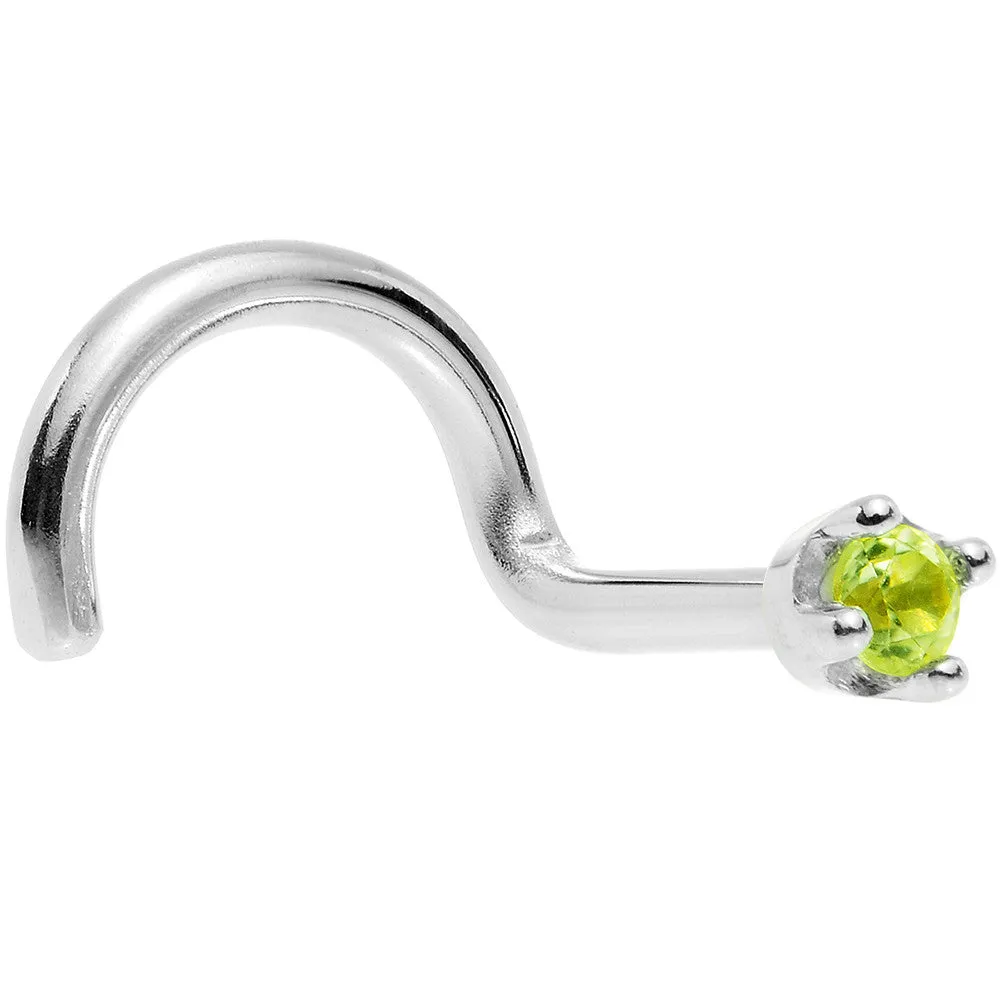 Solid 14KT White Gold (August) 1.5mm Genuine Peridot Nose Ring