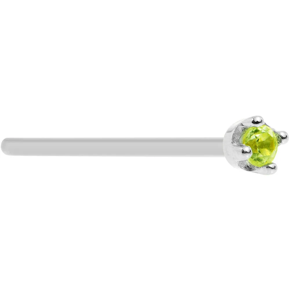 Solid 14KT White Gold (August) 1.5mm Genuine Peridot Nose Ring