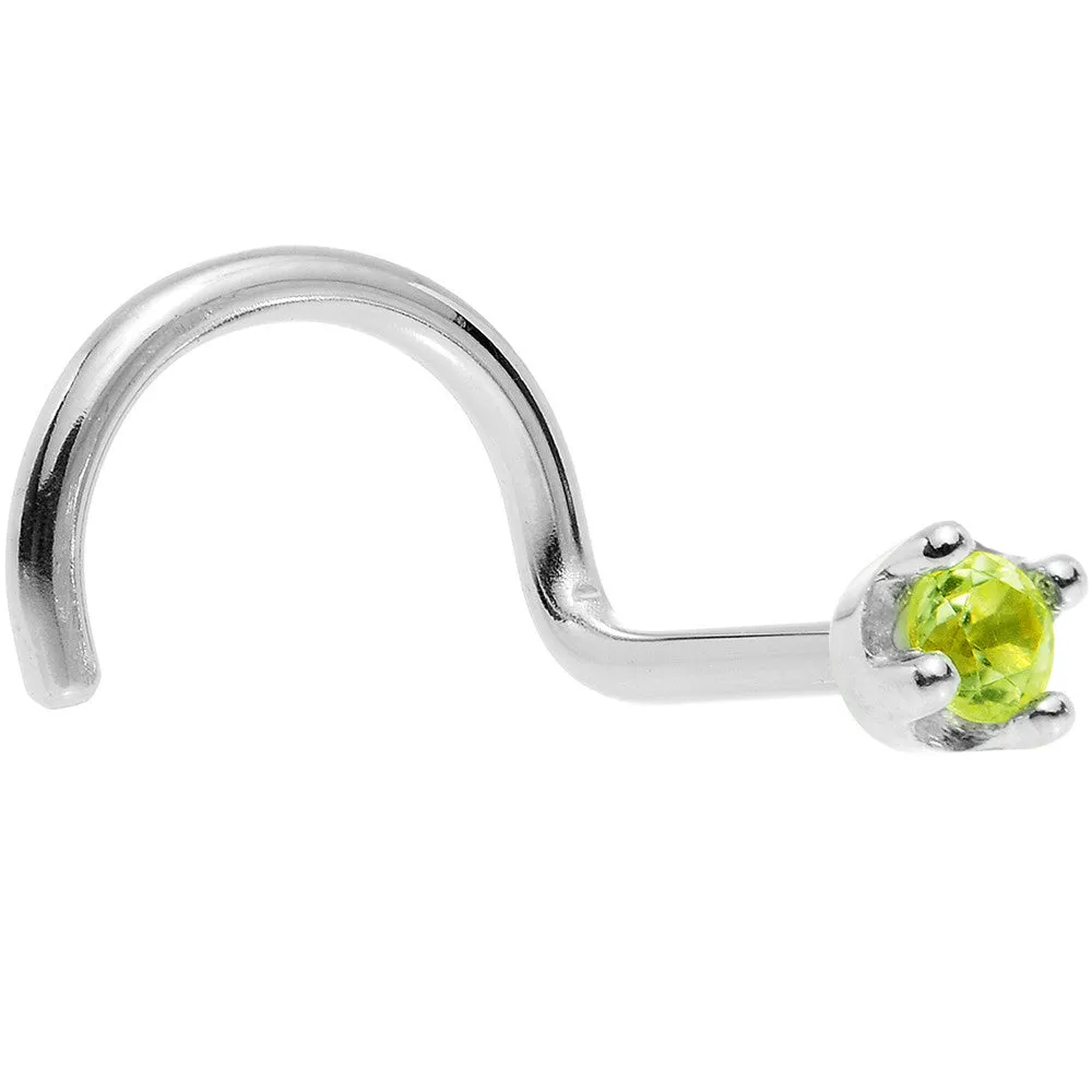 Solid 14KT White Gold (August) 1.5mm Genuine Peridot Nose Ring