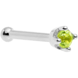 Solid 14KT White Gold (August) 1.5mm Genuine Peridot Nose Ring