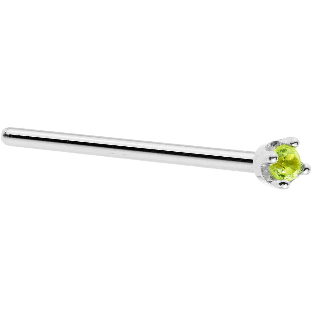 Solid 14KT White Gold (August) 1.5mm Genuine Peridot Nose Ring