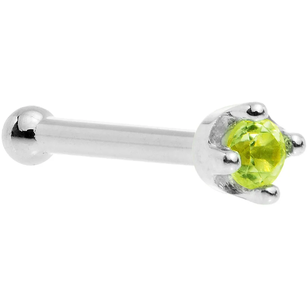 Solid 14KT White Gold (August) 1.5mm Genuine Peridot Nose Ring