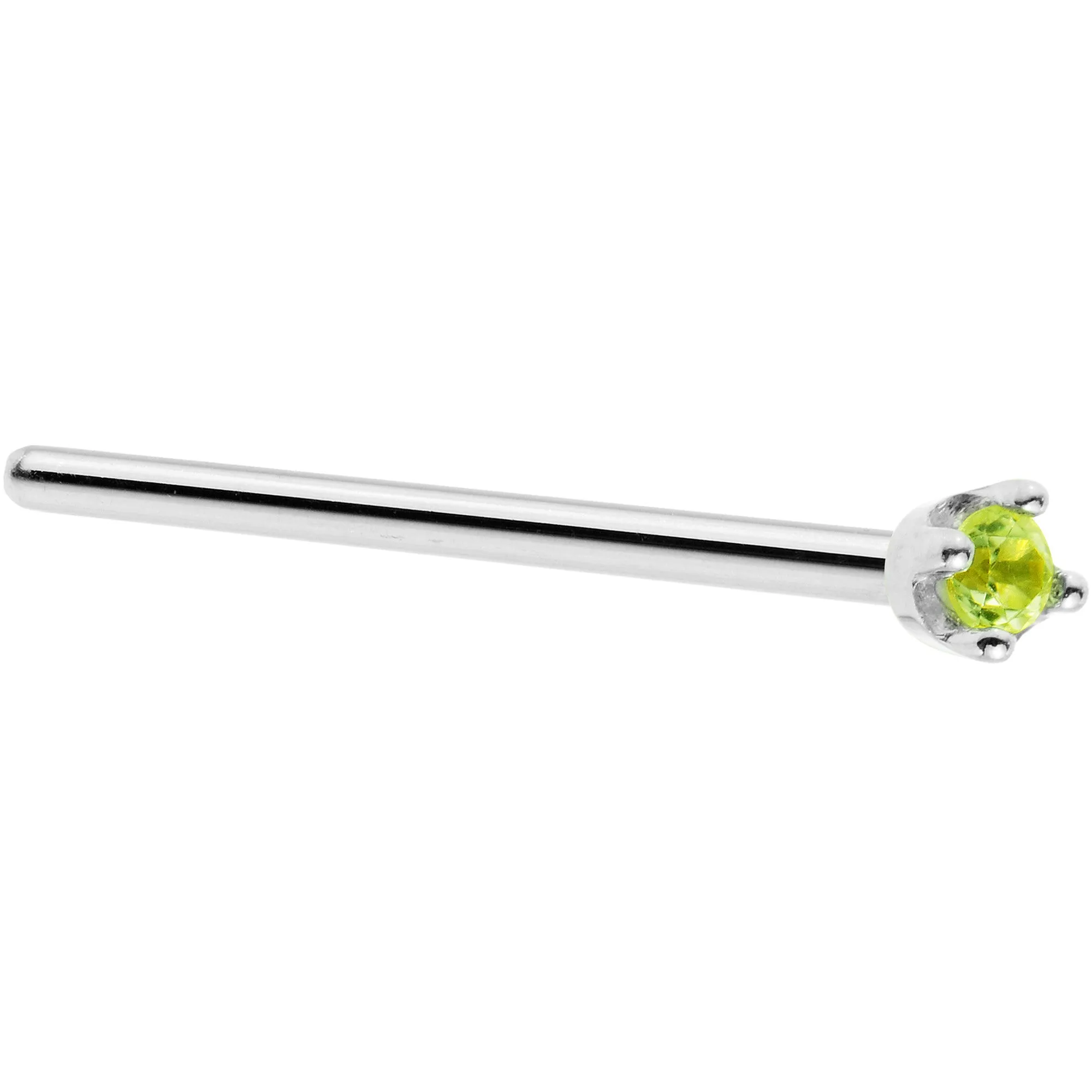 Solid 14KT White Gold (August) 1.5mm Genuine Peridot Nose Ring