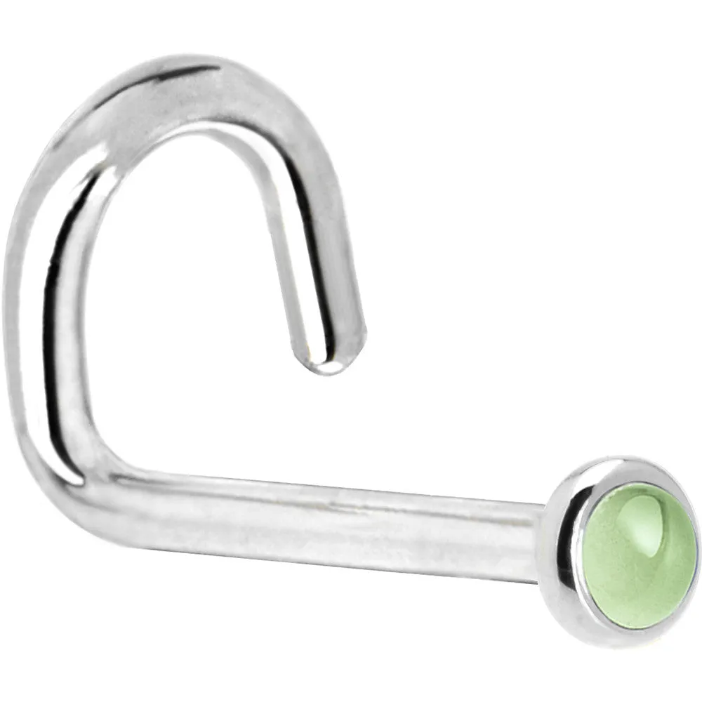 Solid 14KT White Gold (August) 2mm Genuine Peridot Nose Ring