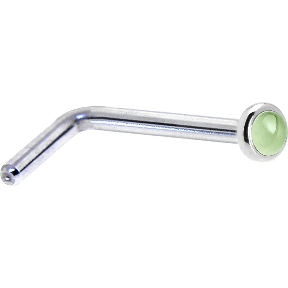 Solid 14KT White Gold (August) 2mm Genuine Peridot Nose Ring
