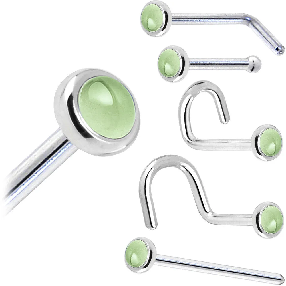 Solid 14KT White Gold (August) 2mm Genuine Peridot Nose Ring