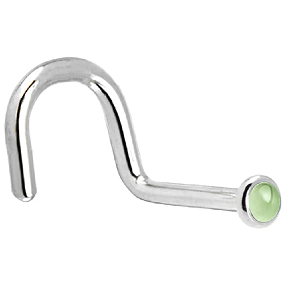 Solid 14KT White Gold (August) 2mm Genuine Peridot Nose Ring