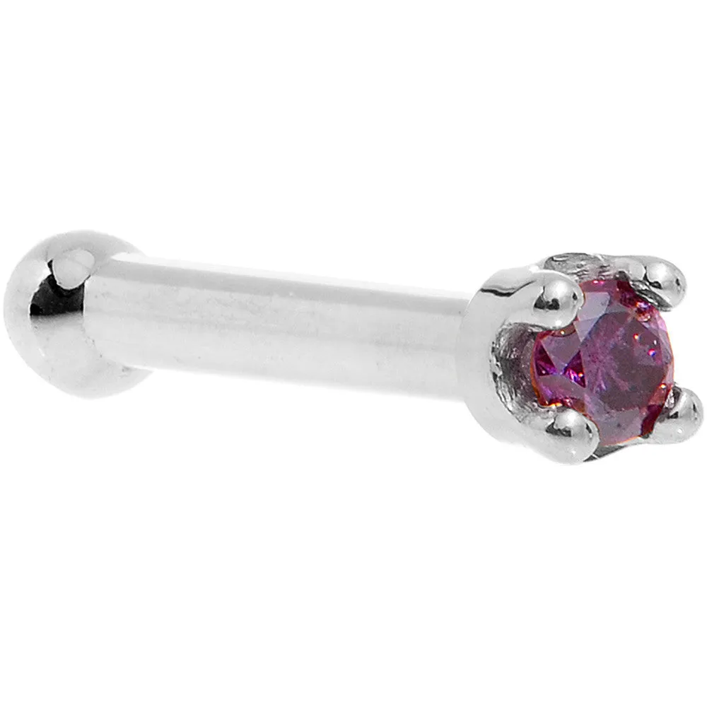 Solid 14KT White Gold (February) 1.5mm Genuine Purple Diamond Nose Ring