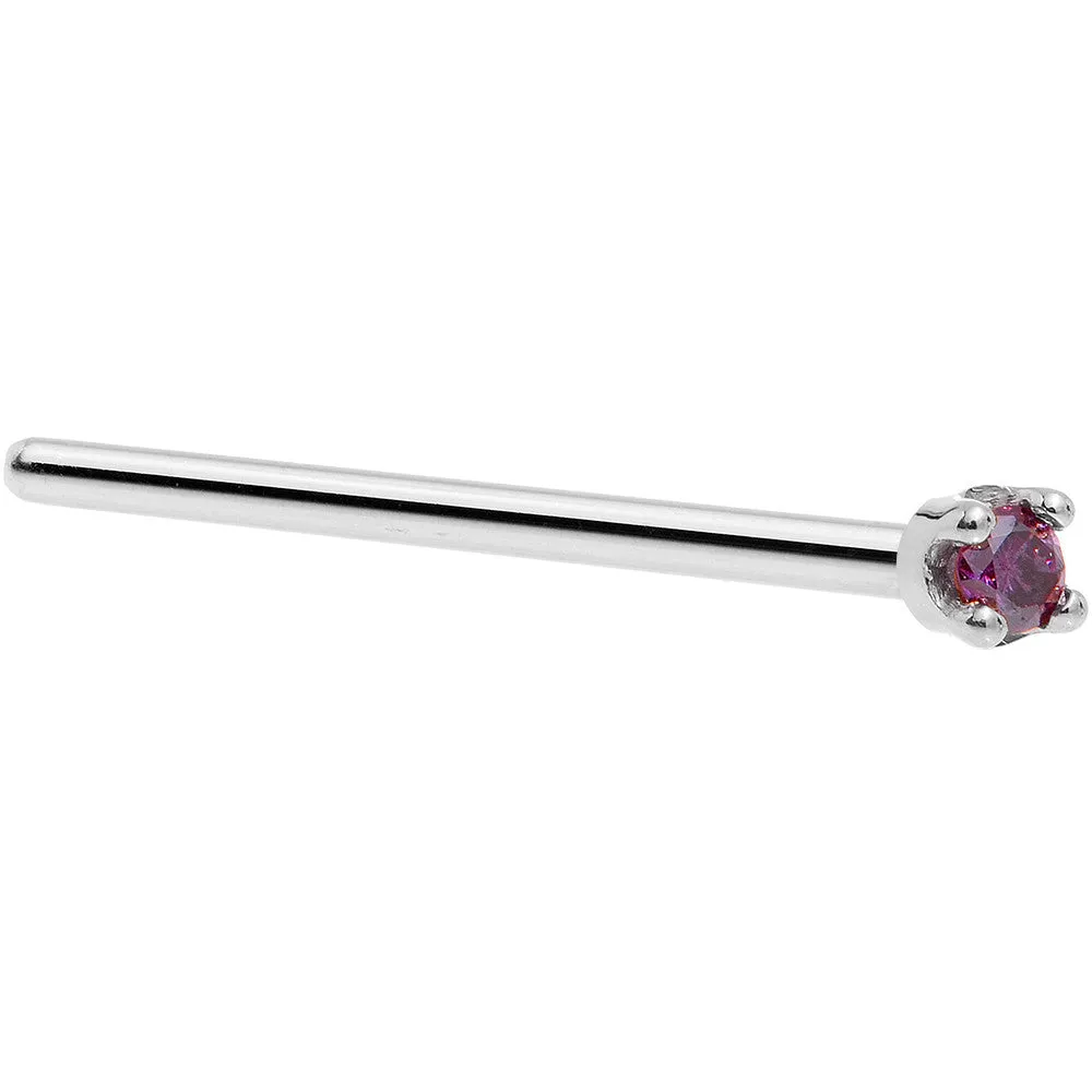 Solid 14KT White Gold (February) 1.5mm Genuine Purple Diamond Nose Ring