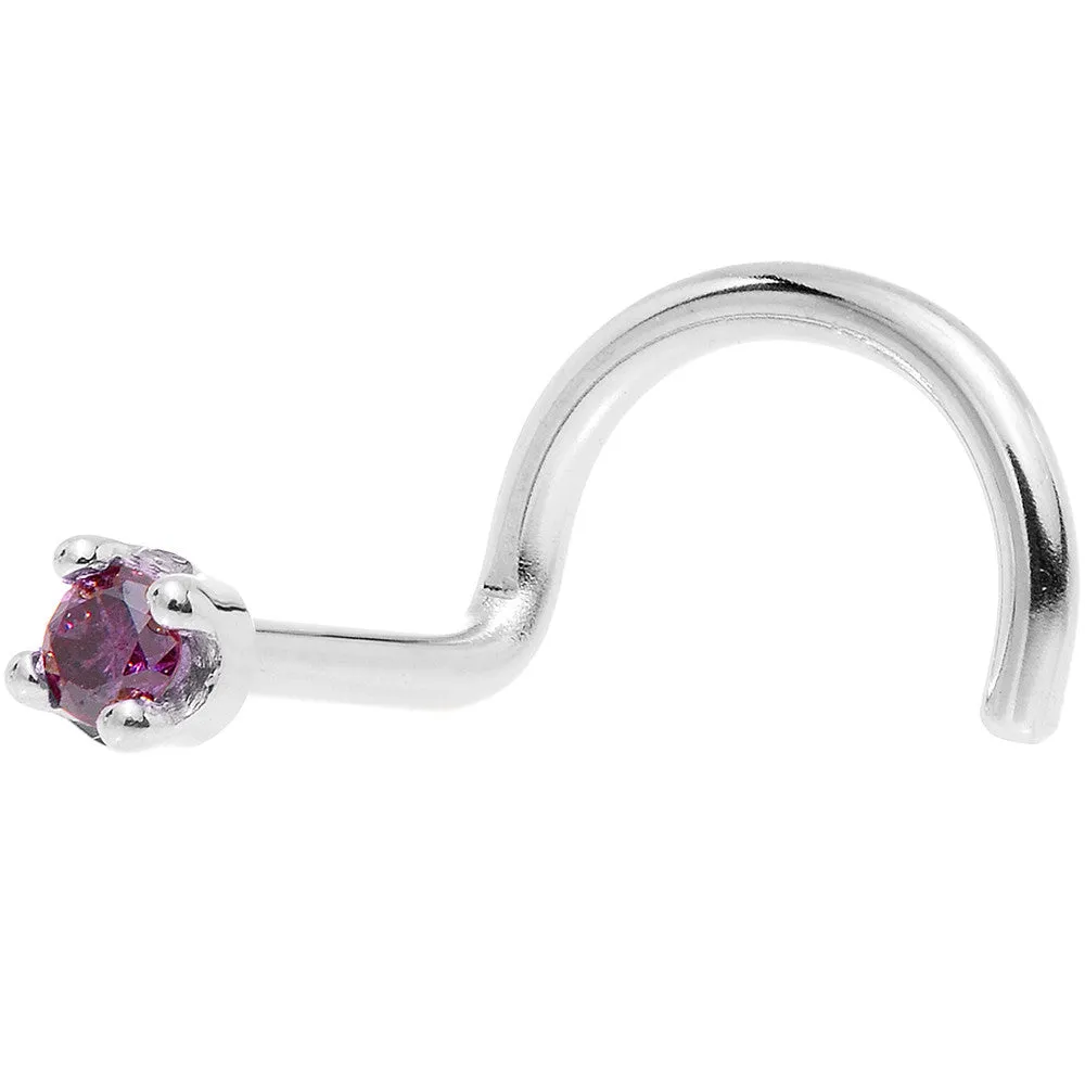 Solid 14KT White Gold (February) 1.5mm Genuine Purple Diamond Nose Ring