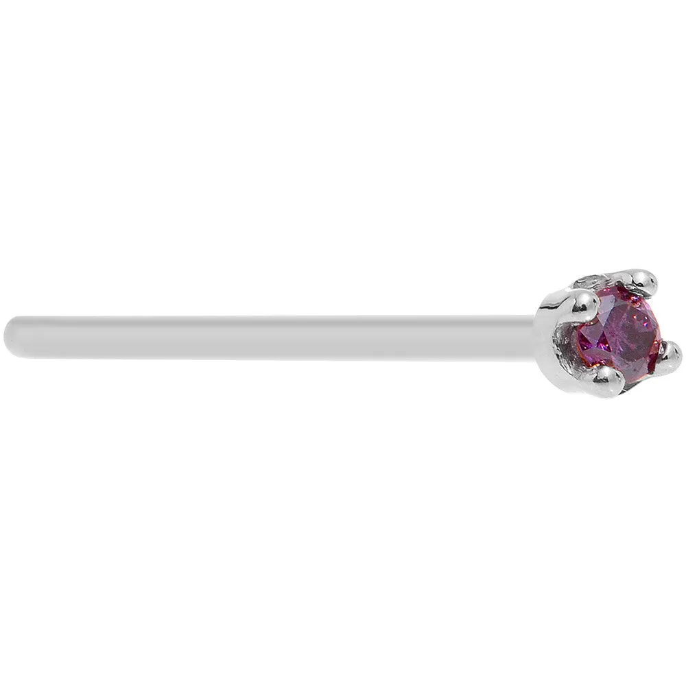 Solid 14KT White Gold (February) 1.5mm Genuine Purple Diamond Nose Ring