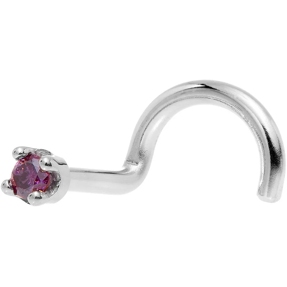 Solid 14KT White Gold (February) 1.5mm Genuine Purple Diamond Nose Ring