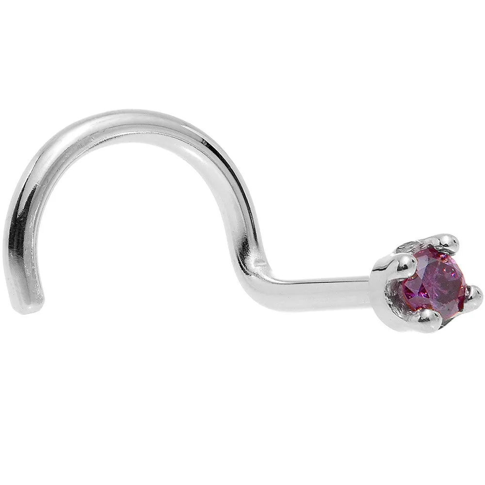 Solid 14KT White Gold (February) 1.5mm Genuine Purple Diamond Nose Ring