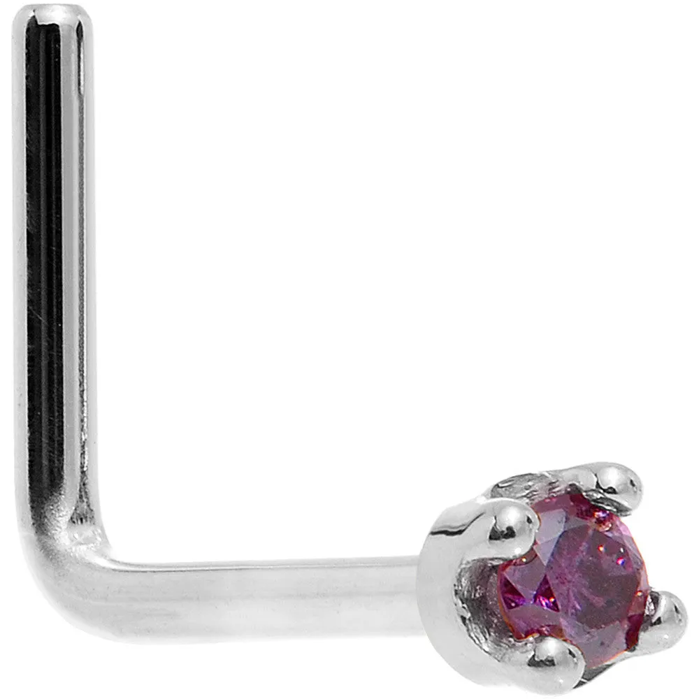 Solid 14KT White Gold (February) 1.5mm Genuine Purple Diamond Nose Ring
