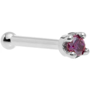 Solid 14KT White Gold (February) 1.5mm Genuine Purple Diamond Nose Ring