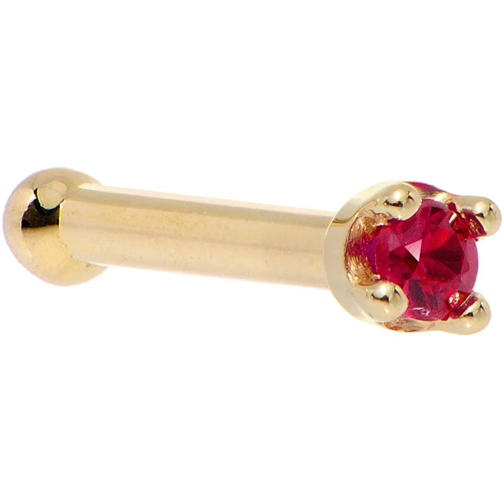 Solid 14KT Yellow Gold 1.5mm Diamond Cut Genuine Ruby Nose Ring