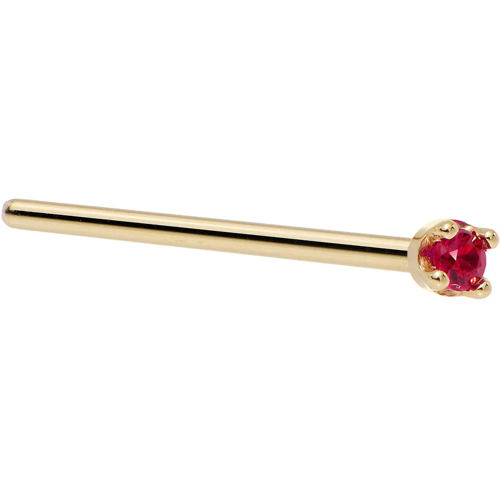 Solid 14KT Yellow Gold 1.5mm Diamond Cut Genuine Ruby Nose Ring