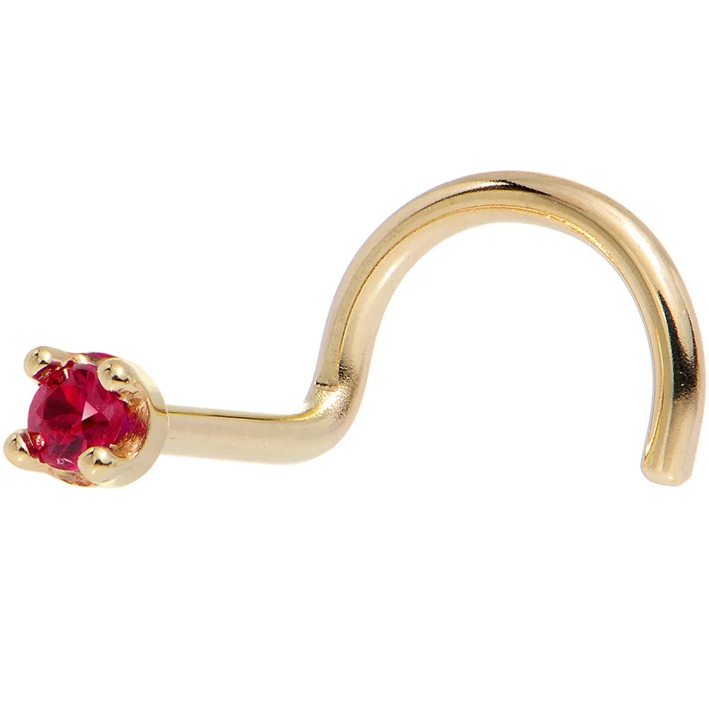 Solid 14KT Yellow Gold 1.5mm Diamond Cut Genuine Ruby Nose Ring