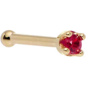 Solid 14KT Yellow Gold 1.5mm Diamond Cut Genuine Ruby Nose Ring