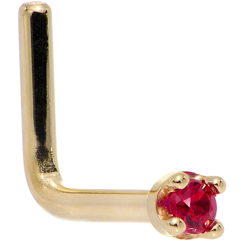 Solid 14KT Yellow Gold 1.5mm Diamond Cut Genuine Ruby Nose Ring
