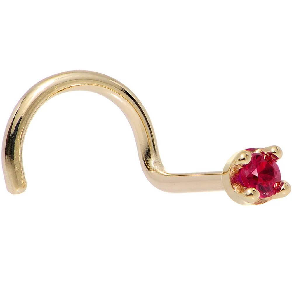 Solid 14KT Yellow Gold 1.5mm Diamond Cut Genuine Ruby Nose Ring