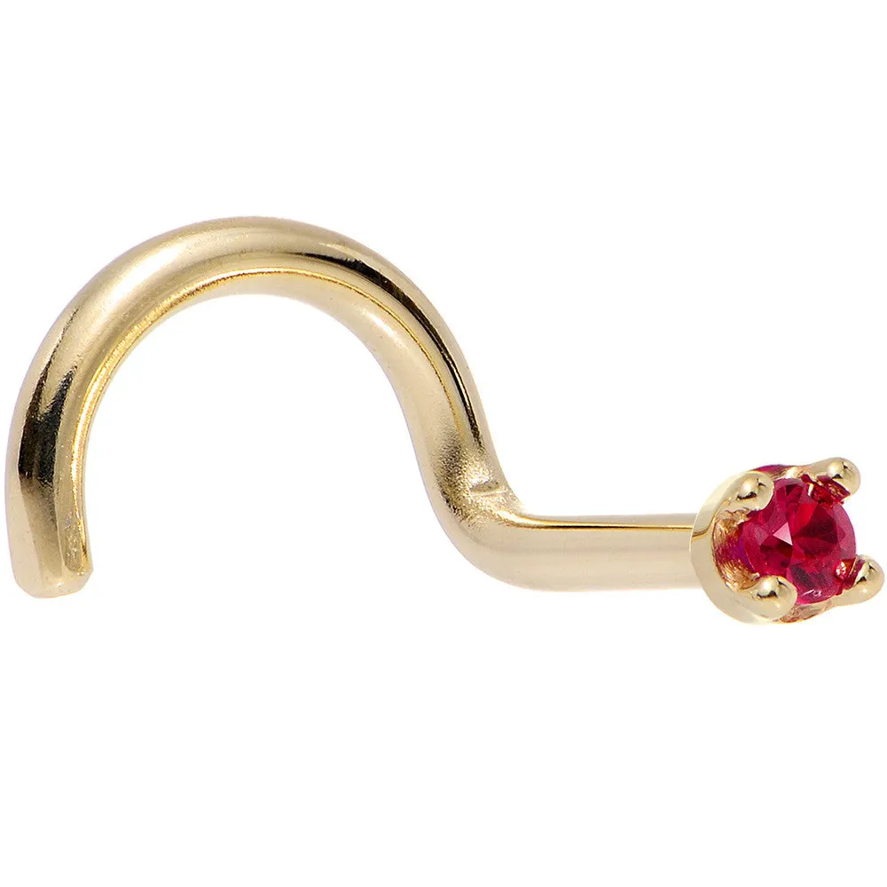 Solid 14KT Yellow Gold 1.5mm Diamond Cut Genuine Ruby Nose Ring