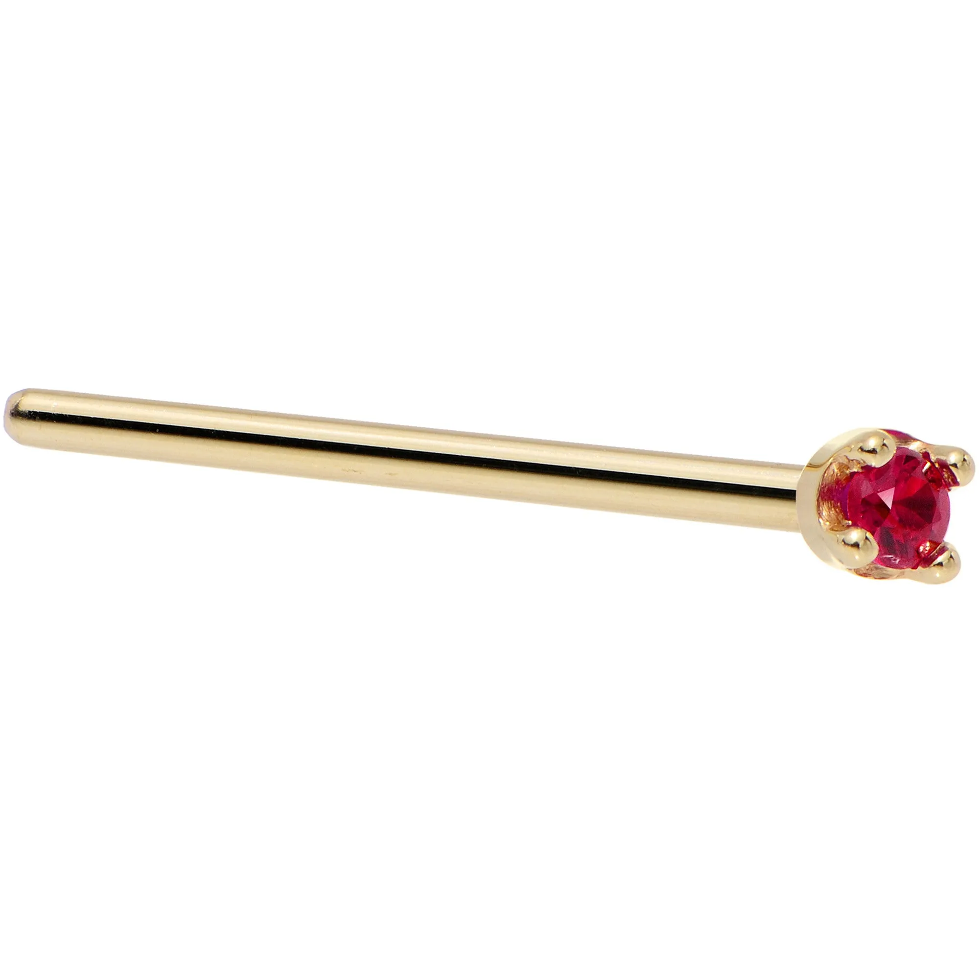 Solid 14KT Yellow Gold 1.5mm Diamond Cut Genuine Ruby Nose Ring
