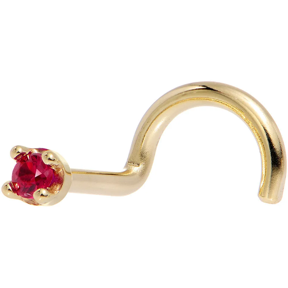 Solid 14KT Yellow Gold 1.5mm Diamond Cut Genuine Ruby Nose Ring