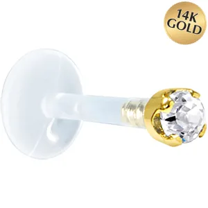 Solid 14KT Yellow Gold 1.5mm Genuine Diamond Bioplast Push in Labret