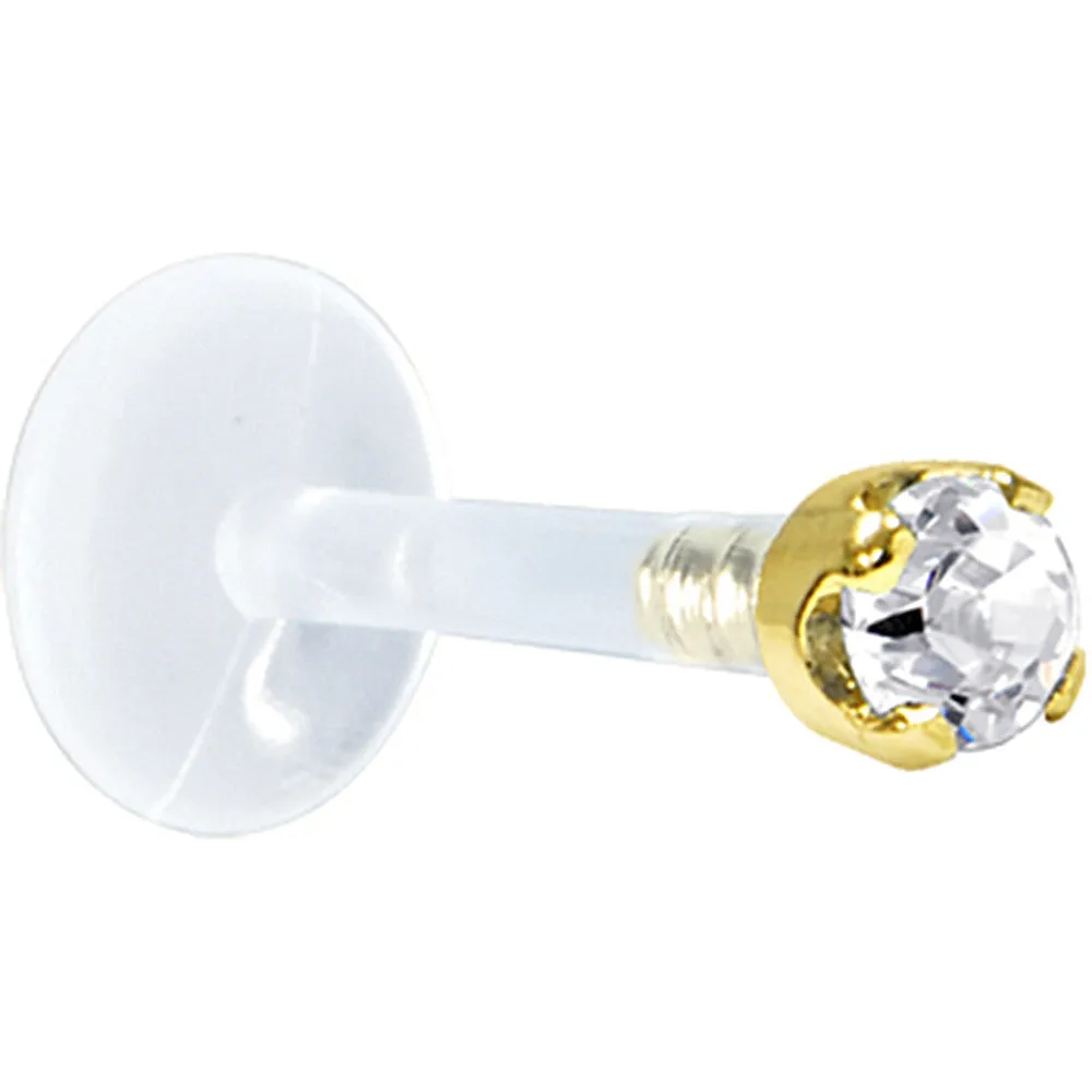 Solid 14KT Yellow Gold 1.5mm Genuine Diamond Bioplast Push in Labret