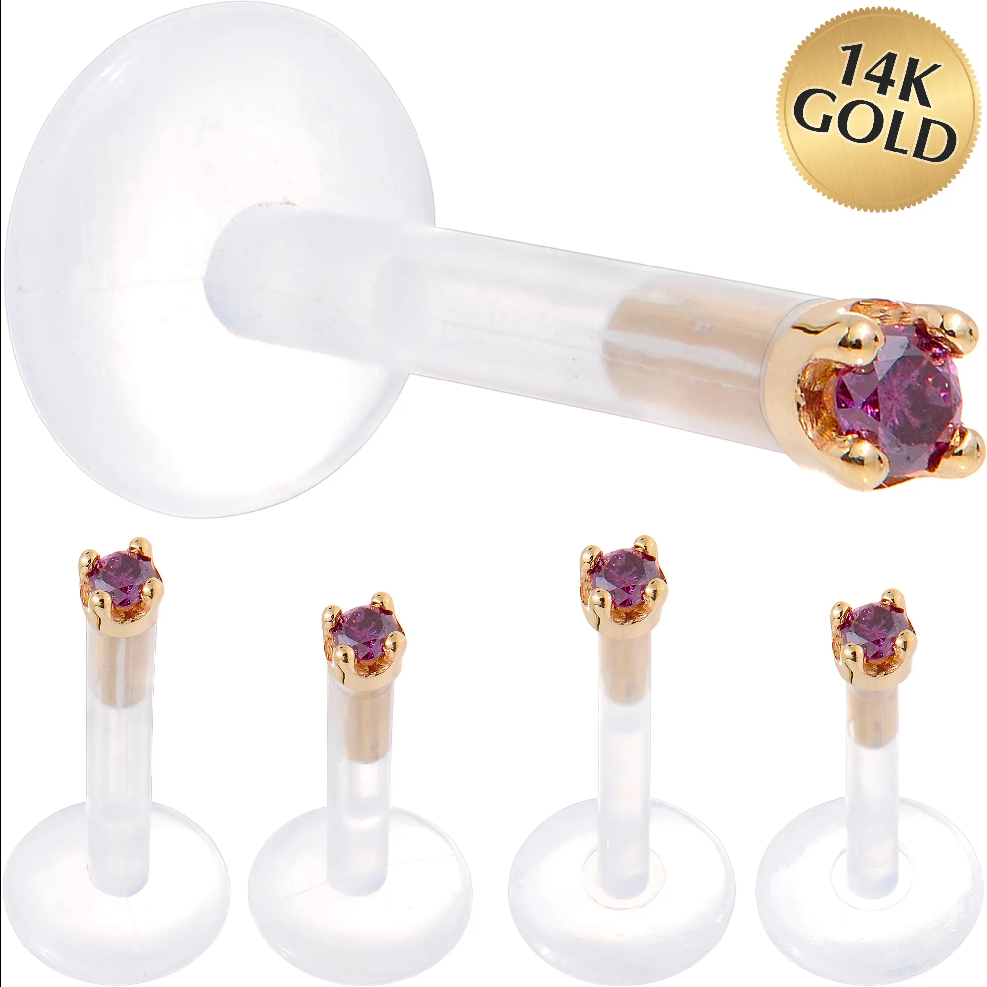 Solid 14KT Yellow Gold 1.5mm Genuine Purple Diamond Bioplast Push in Monroe