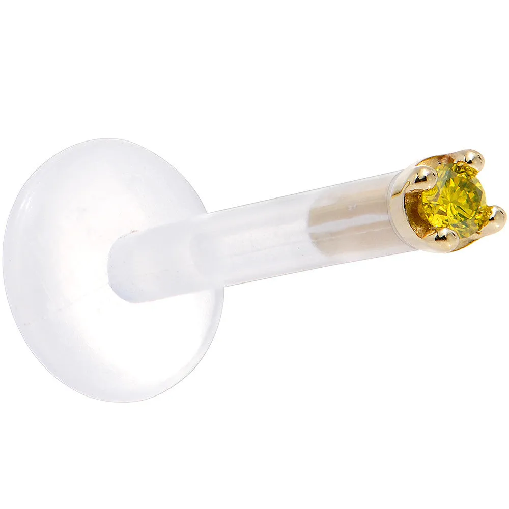 Solid 14KT Yellow Gold 1.5mm Genuine Yellow Diamond Bioplast Push in Labret