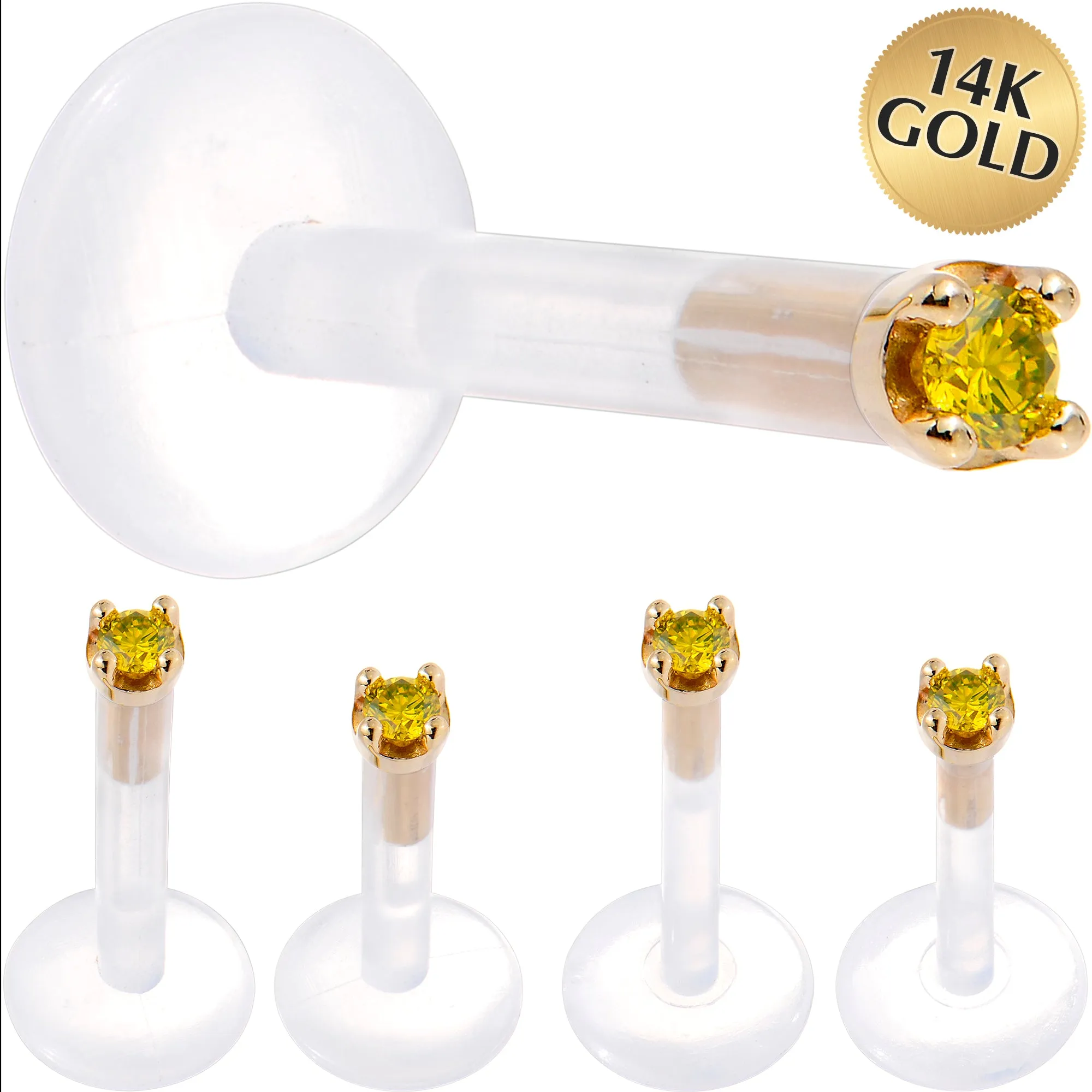 Solid 14KT Yellow Gold 1.5mm Genuine Yellow Diamond Bioplast Push in Monroe