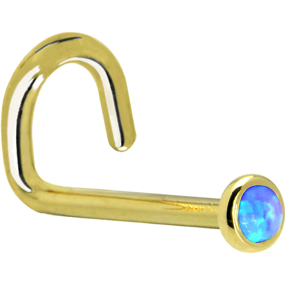 Solid 14KT Yellow Gold 2mm Blue Synthetic Opal Nose Ring