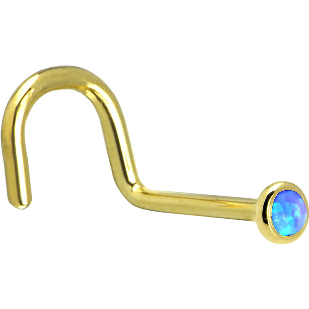 Solid 14KT Yellow Gold 2mm Blue Synthetic Opal Nose Ring
