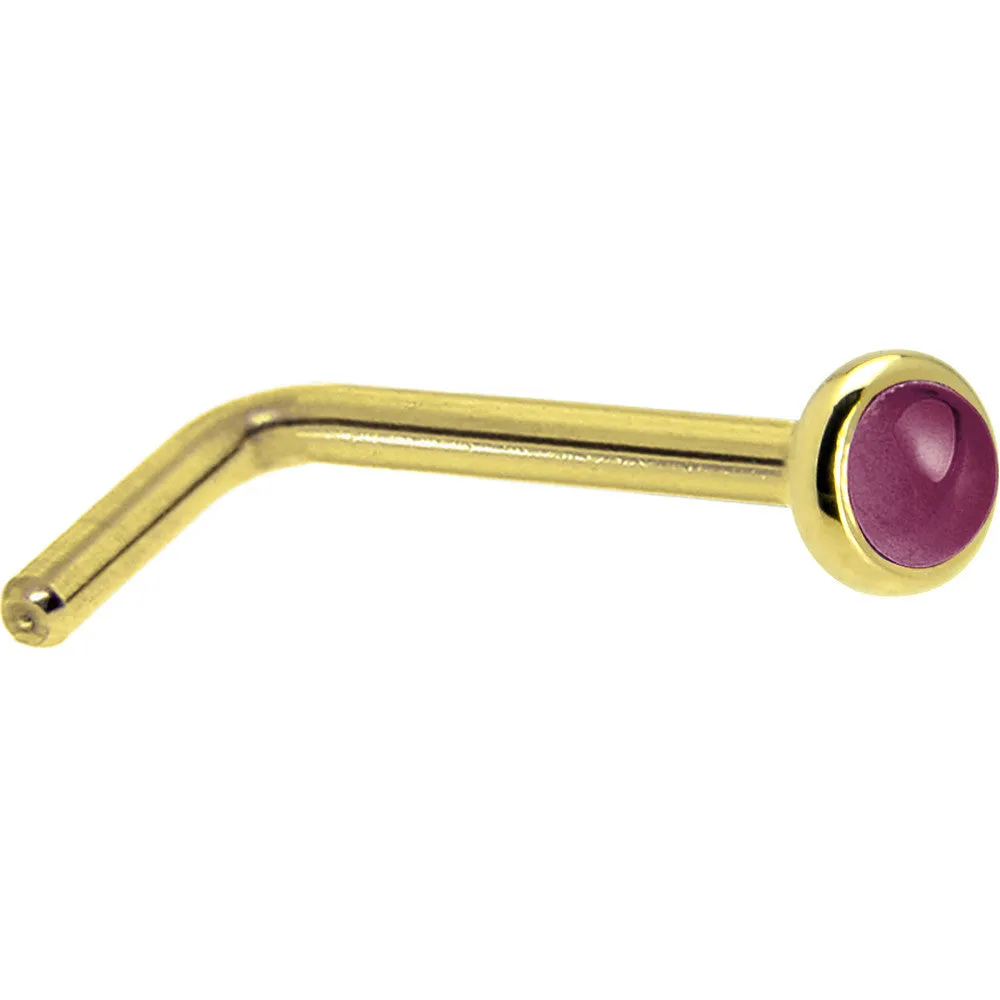 Solid 14KT Yellow Gold 2mm Genuine Raspberry Rhodolite Garnet Nose Ring