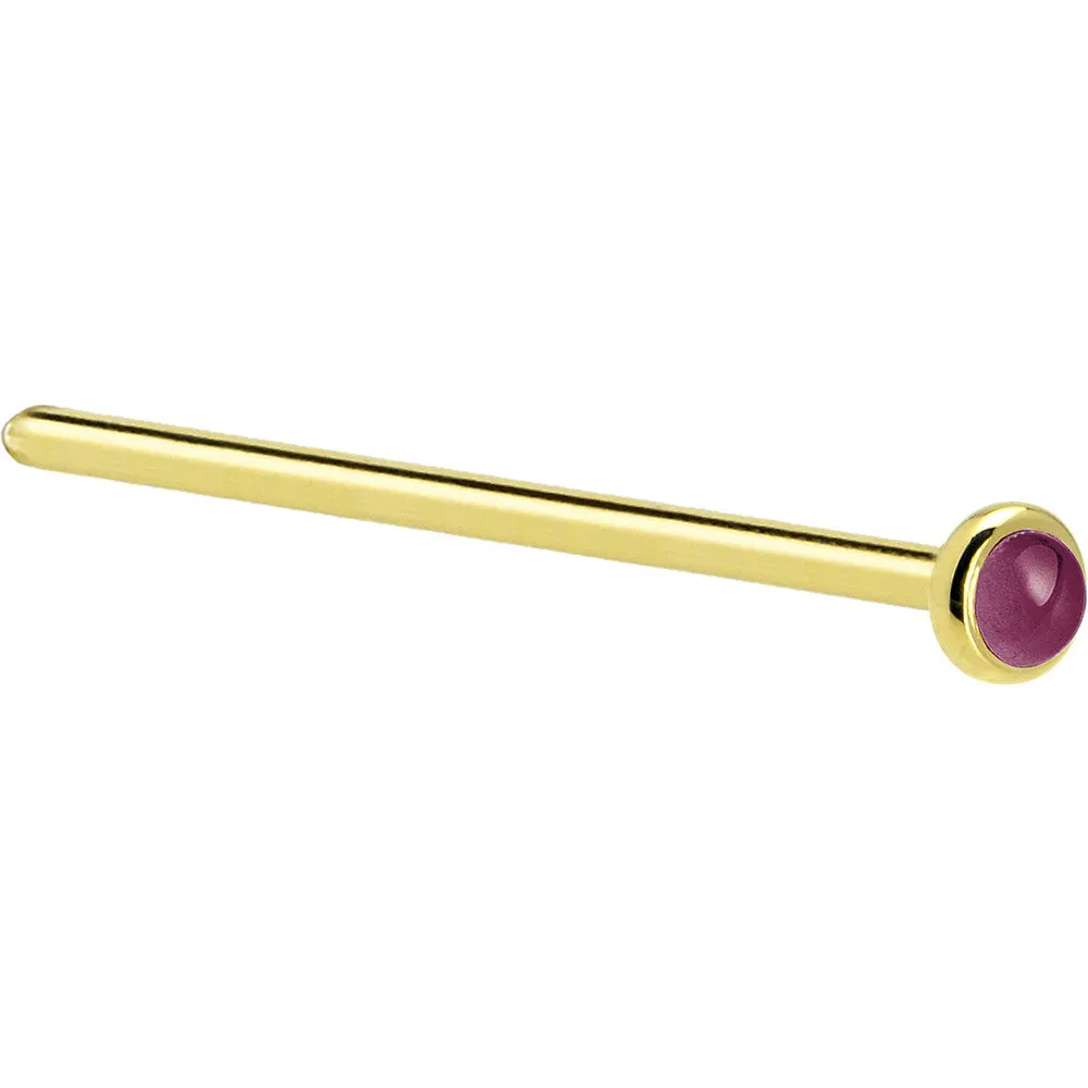 Solid 14KT Yellow Gold 2mm Genuine Raspberry Rhodolite Garnet Nose Ring