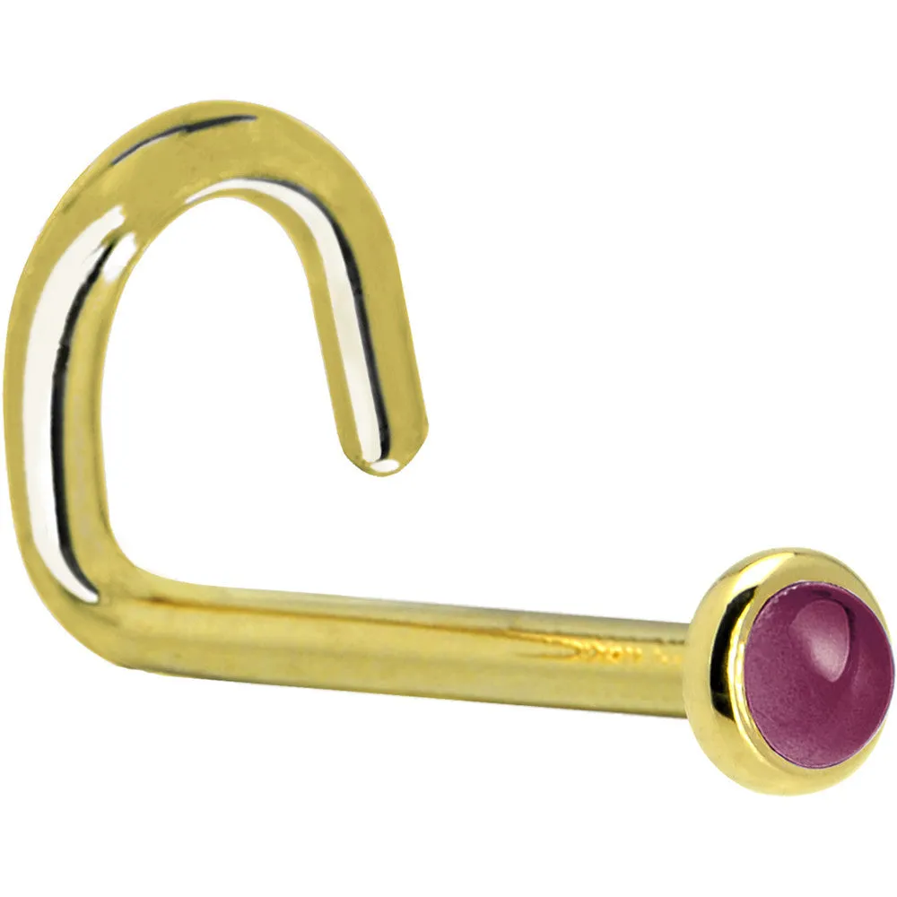 Solid 14KT Yellow Gold 2mm Genuine Raspberry Rhodolite Garnet Nose Ring