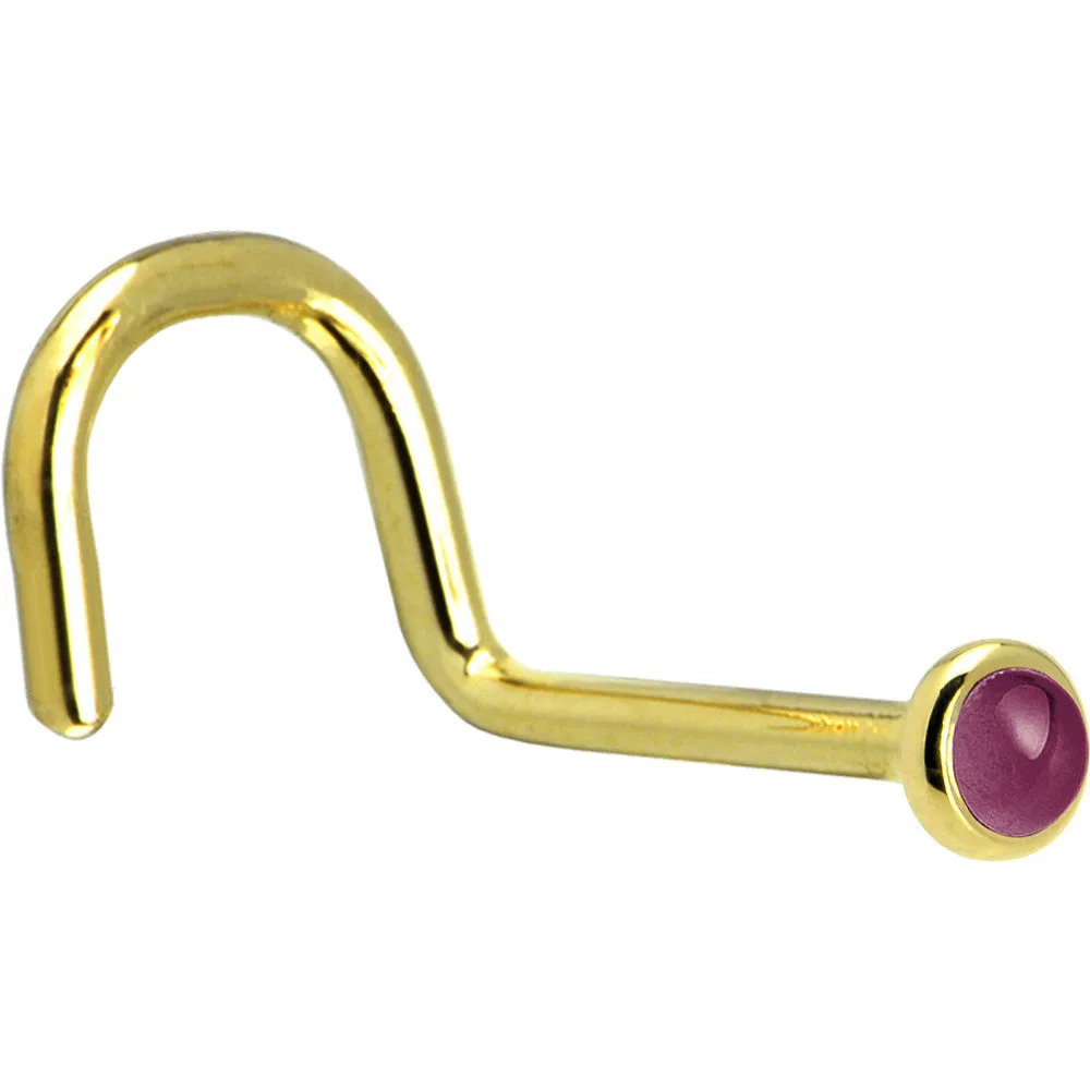 Solid 14KT Yellow Gold 2mm Genuine Raspberry Rhodolite Garnet Nose Ring