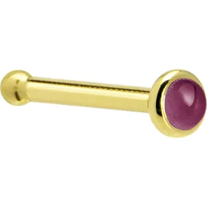 Solid 14KT Yellow Gold 2mm Genuine Raspberry Rhodolite Garnet Nose Ring