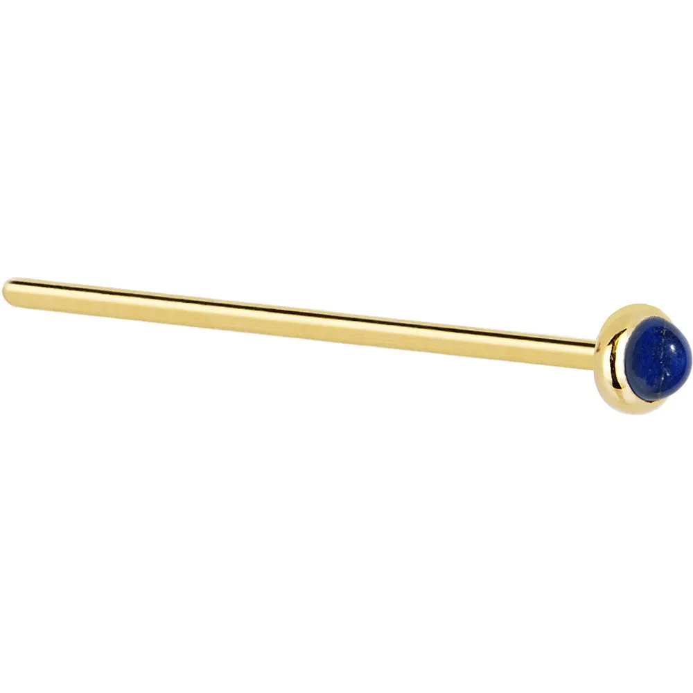 Solid 14KT Yellow Gold 2mm Lapis Lazuli Straight Nose Ring